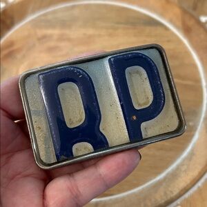 Vintage Metal license plate belt buckle NEW handmade letters unisex